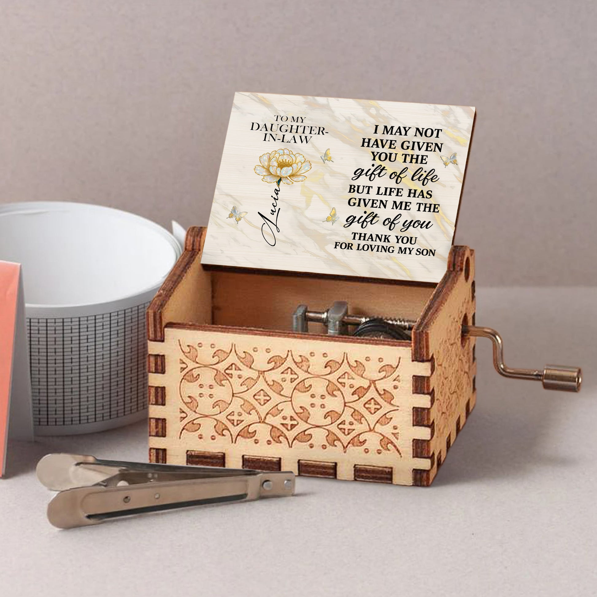 To My Daughter-In-Law, Life's Gift, Thank You For Loving My Son, Flower, Butterflies