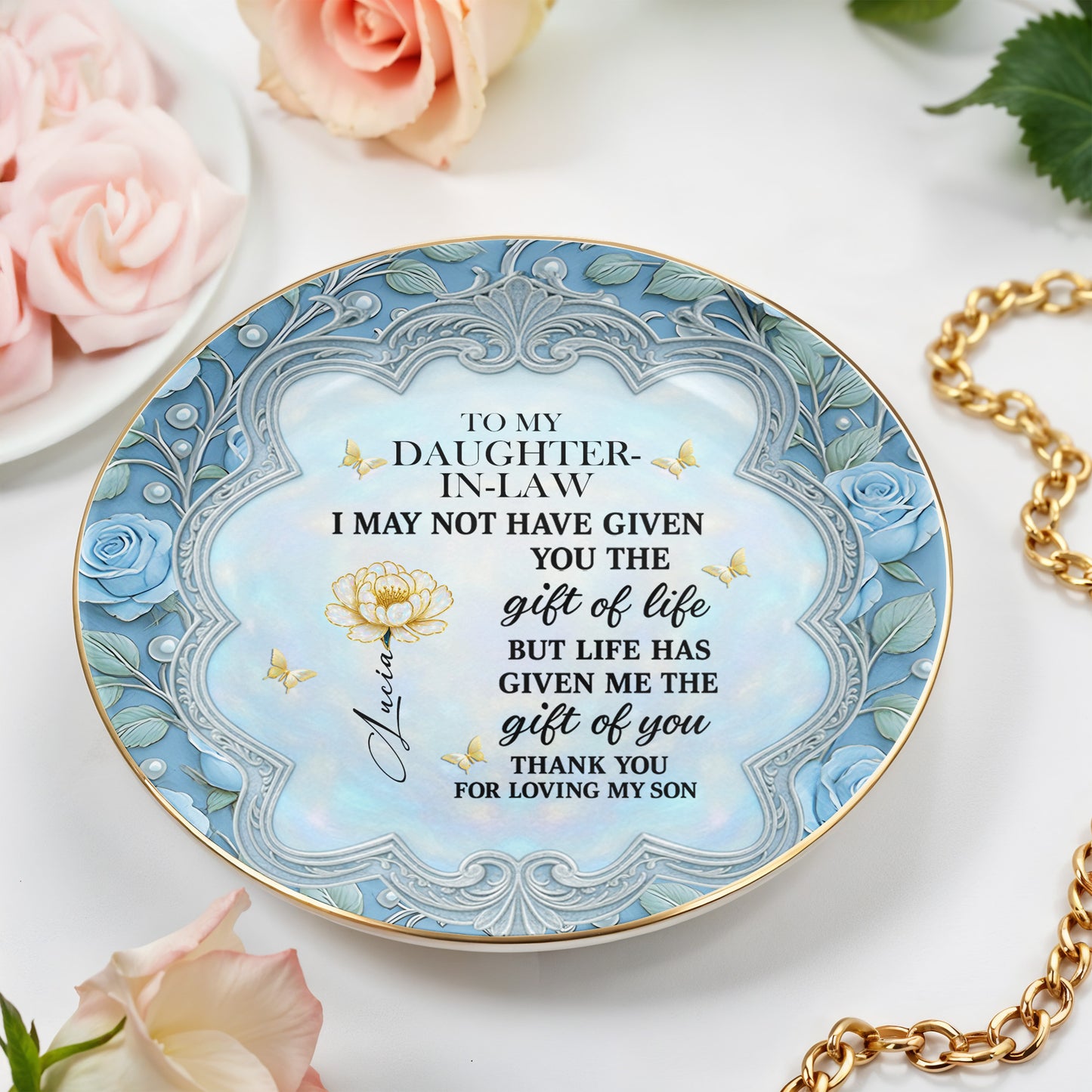 To My Daughter-In-Law, Thank You For Loving My Son Roses and Butterfly Design