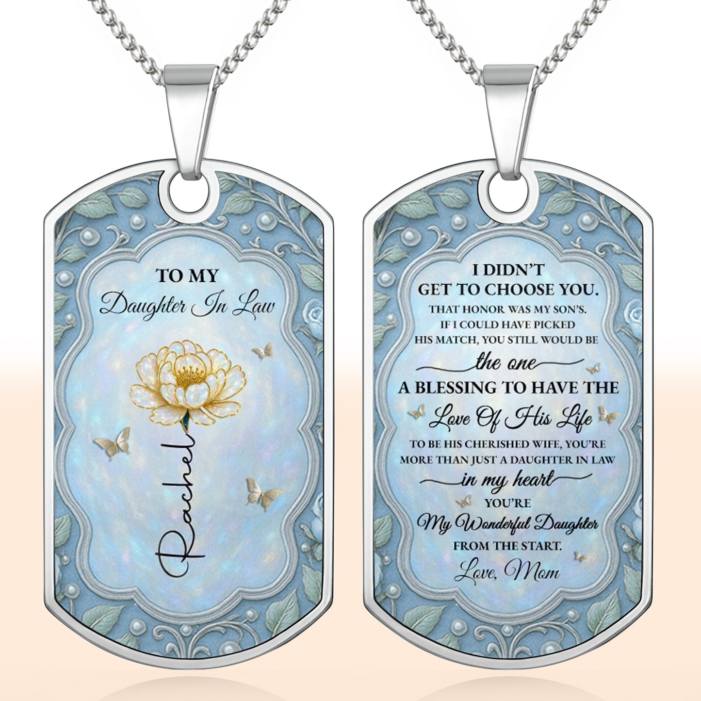 To My Daughter In Law, Flower And Butterflies Necklace