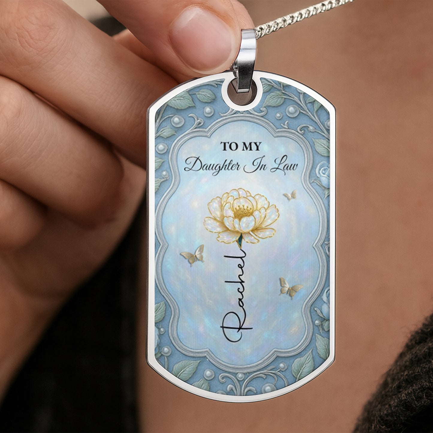 To My Daughter In Law, Flower And Butterflies Necklace