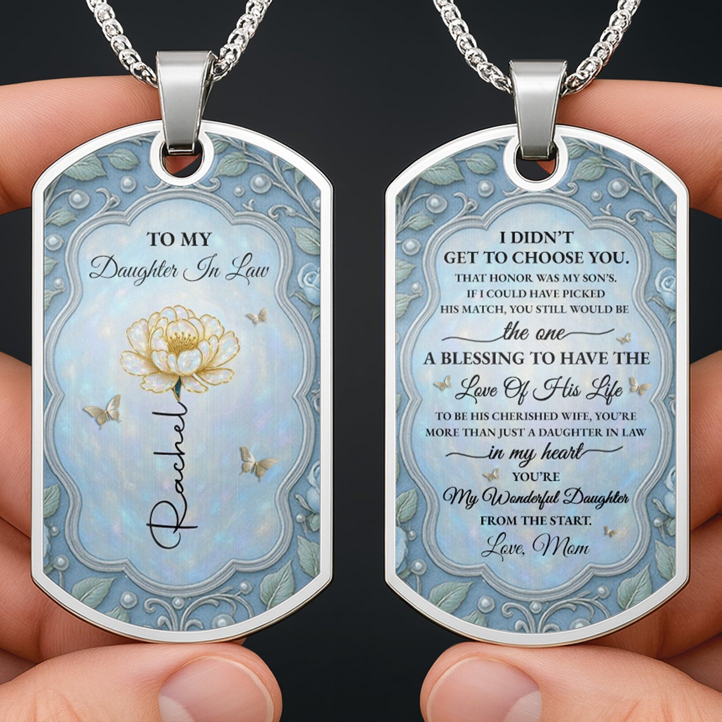 To My Daughter In Law, Flower And Butterflies Necklace