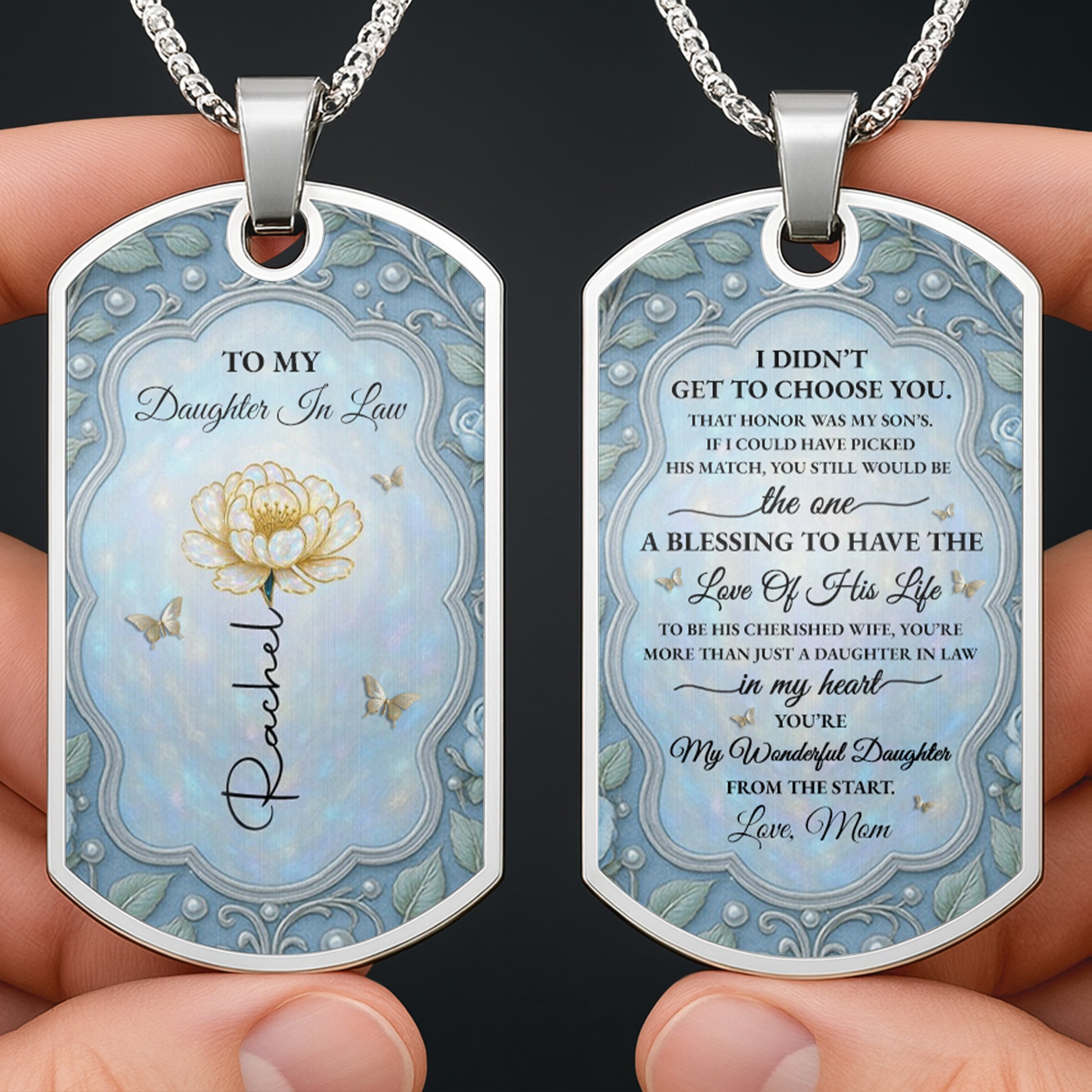 To My Daughter In Law, Flower And Butterflies Necklace