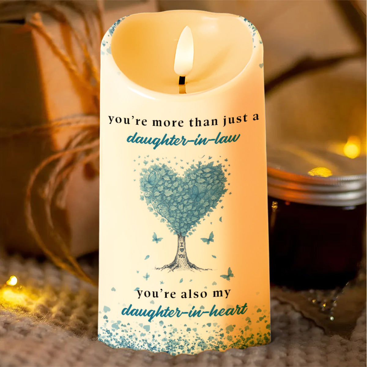 To My Daughter-In-Law, Heart and Tree Design - Personalized Custom LED Candle - DILA018_LECA