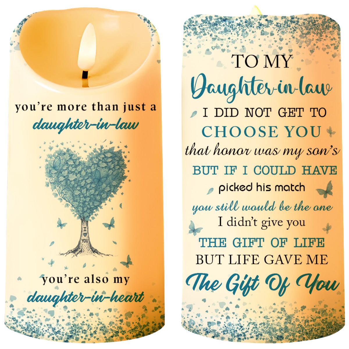 To My Daughter-In-Law, Heart and Tree Design - Personalized Custom LED Candle - DILA018_LECA