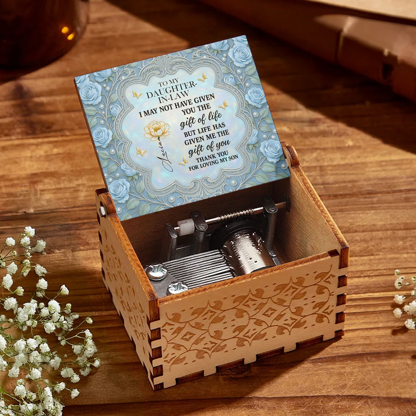 To My Daughter-In-Law, Blue Roses And Butterfly Heart Frame