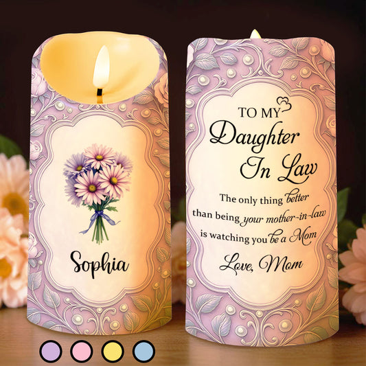 To My Daughter-In-Law, Flowers Custom LED Candle