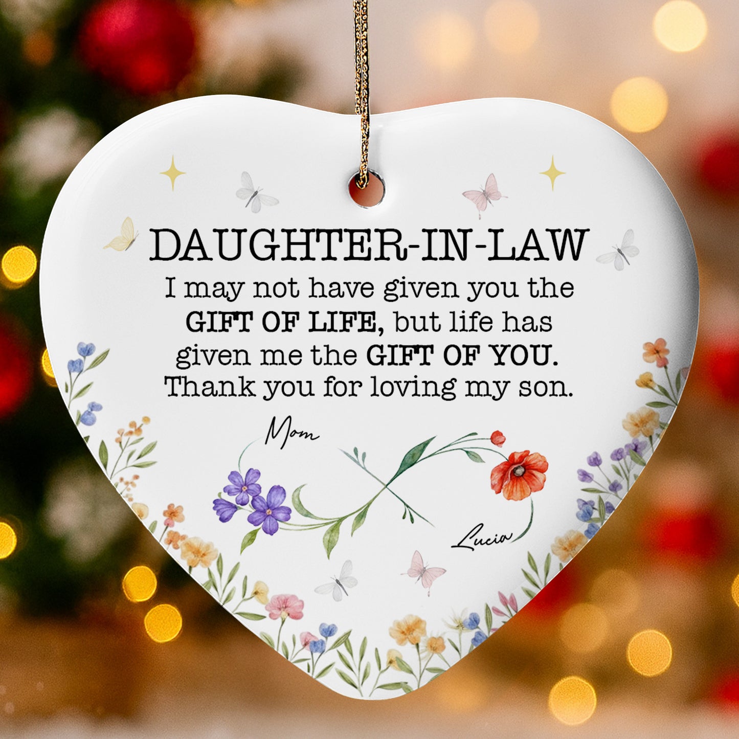 Gift Of Life, Flowers, And Butterflies Heart Ornament