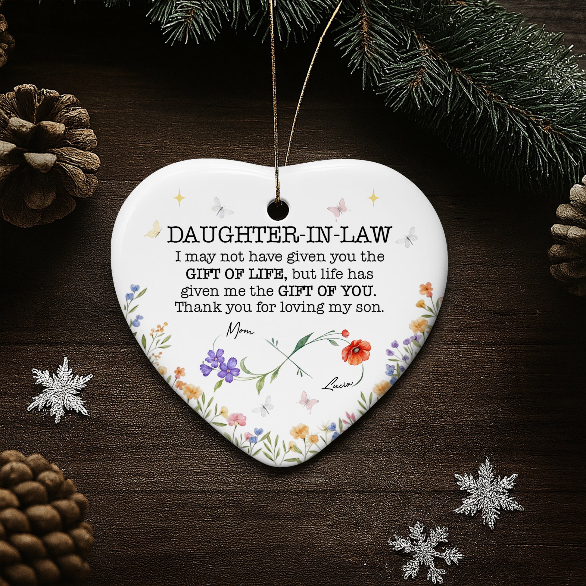Gift Of Life, Flowers, And Butterflies Heart Ornament