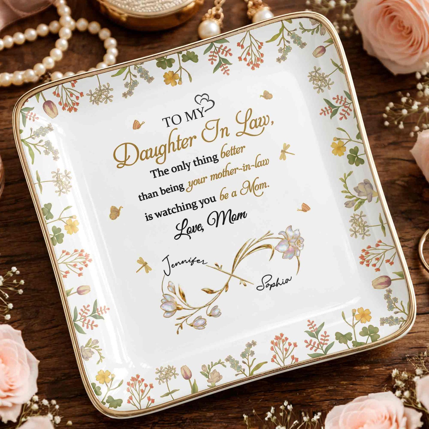 To My Daughter In Law Watching You Be A Mom - Personalized Custom Jewelry Dish, Ceramic Dish, Square Shape - DILA067_SCRF