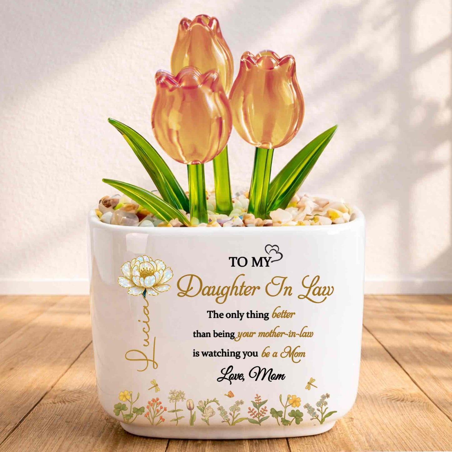 To My Daughter In Law Watching You Be A Mom Birth Month Flowers - Personalized Custom Glass Everlasting Tulips - DILA079_GLATU