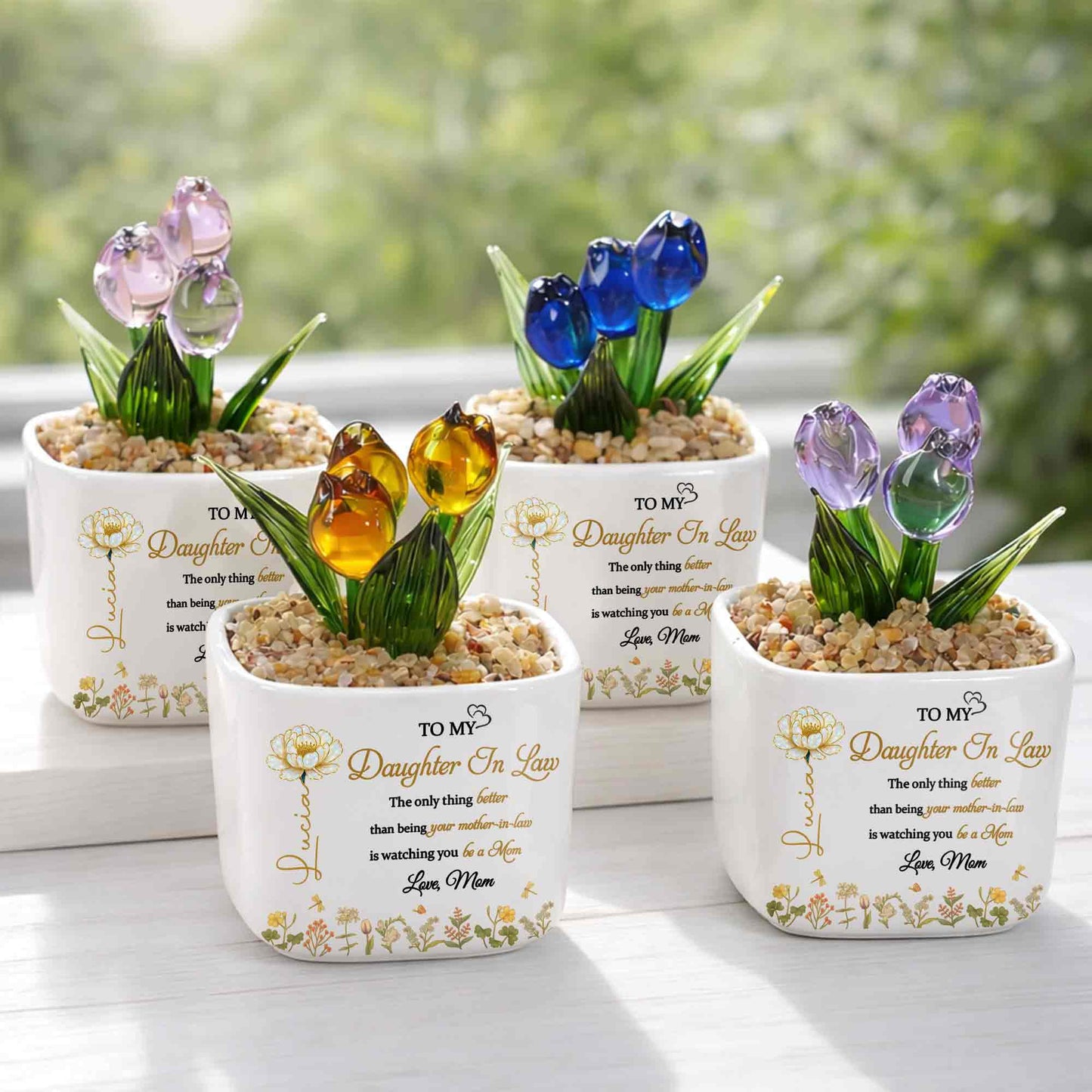 To My Daughter In Law Watching You Be A Mom Birth Month Flowers - Personalized Custom Glass Everlasting Tulips - DILA079_GLATU