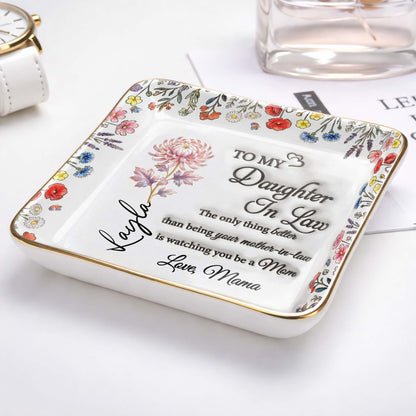 To My Daughter In Law Watching You A Mom With Wildflowers - Personalized Custom Jewelry Dish, Ceramic Dish, Square Shape - DILA091_SCRF