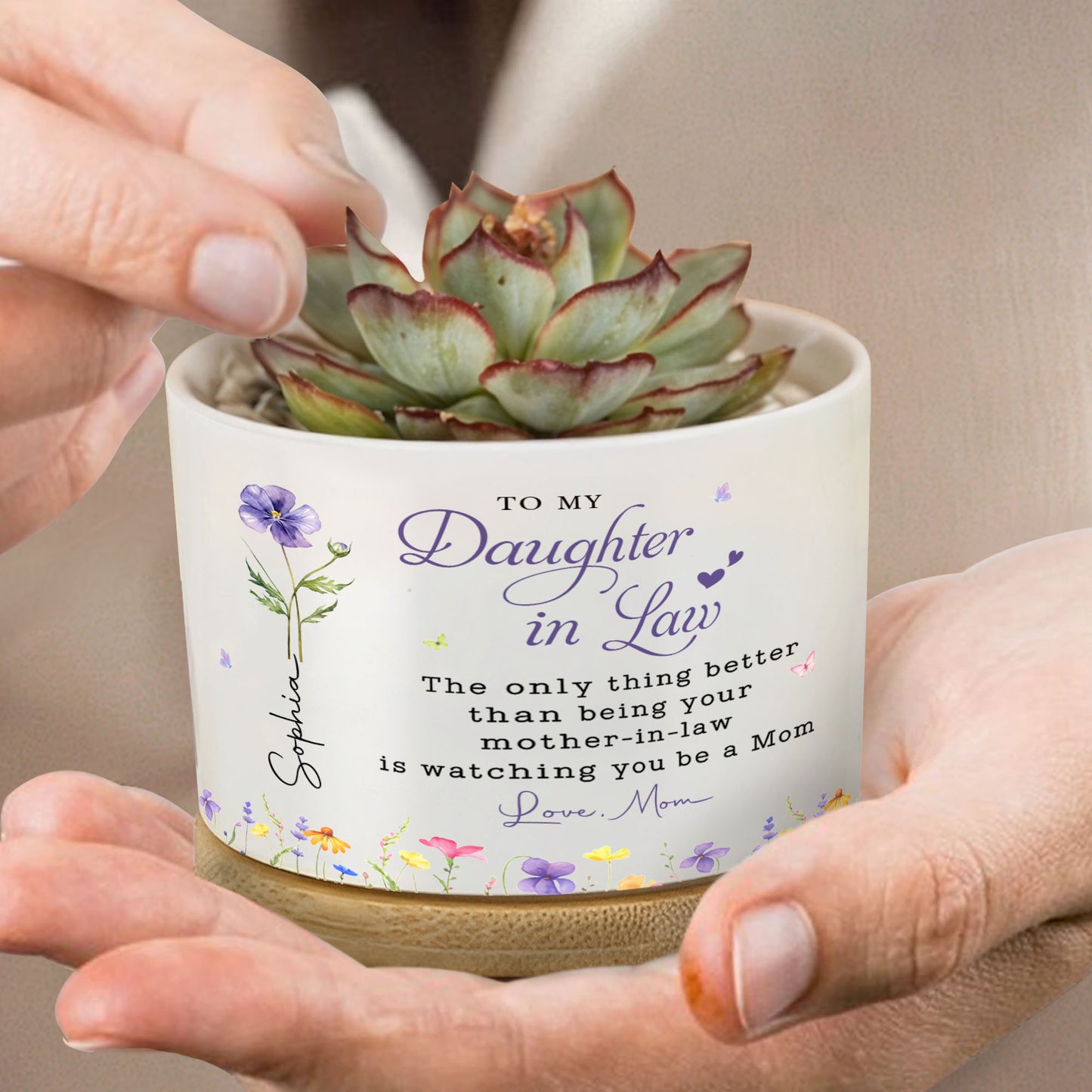 To My Daughter In Law Life Has Given Me The Gift Of You Flowers - Personalized Ceramic Plant Pot - DILA096_CEP