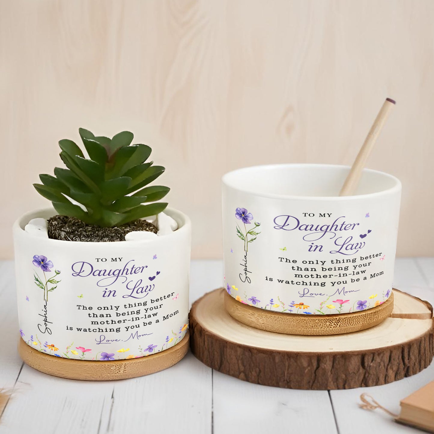 To My Daughter In Law Life Has Given Me The Gift Of You Flowers - Personalized Ceramic Plant Pot - DILA096_CEP