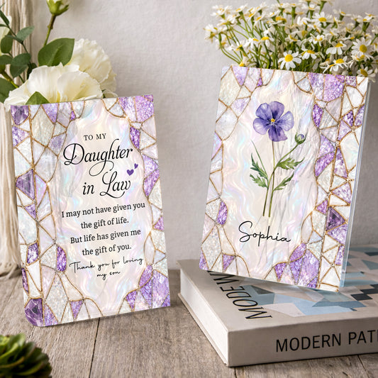 To My Daughter In Law Life Has Given Me The Gift Of You Stained Glass Pattern - Personalized Acrylic Book Vase - DILA120_ABOVA
