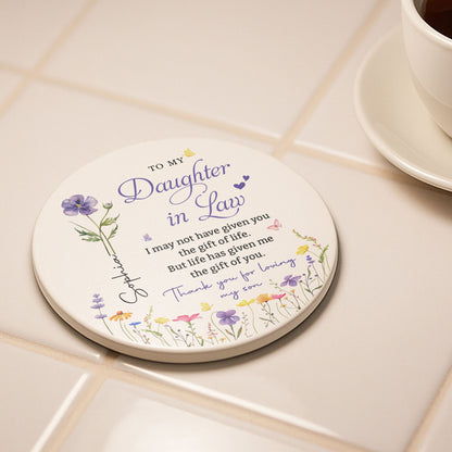 To My Daughter In Law Gift Of You Birth Month Flower - Personalized Custom Ceramic Coaster - DILA120_ROCO