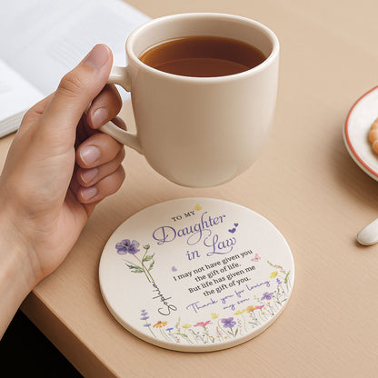 To My Daughter In Law Gift Of You Birth Month Flower - Personalized Custom Ceramic Coaster - DILA120_ROCO