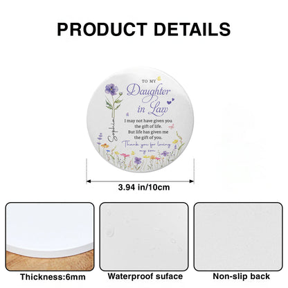 To My Daughter In Law Gift Of You Birth Month Flower - Personalized Custom Ceramic Coaster - DILA120_ROCO