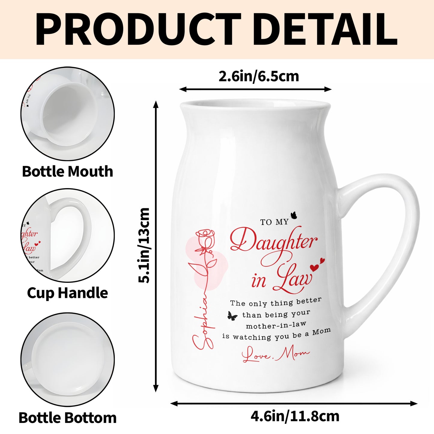 To My Daughter In Law Life Has Given Me The Gift Of You Rose - Personalized Ceramic Flower Vase - DILA169_CEV