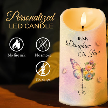 To My Daughter In Law Life Has Given Me The Gift Of You Flowers Butterflies - Personalized Custom LED Candle - DILA284_LECA