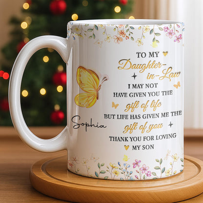 To My Daughter In Law Gift Of You Butterfly Flowers - Personalized Custom Coffee Mug - DILA411_MG