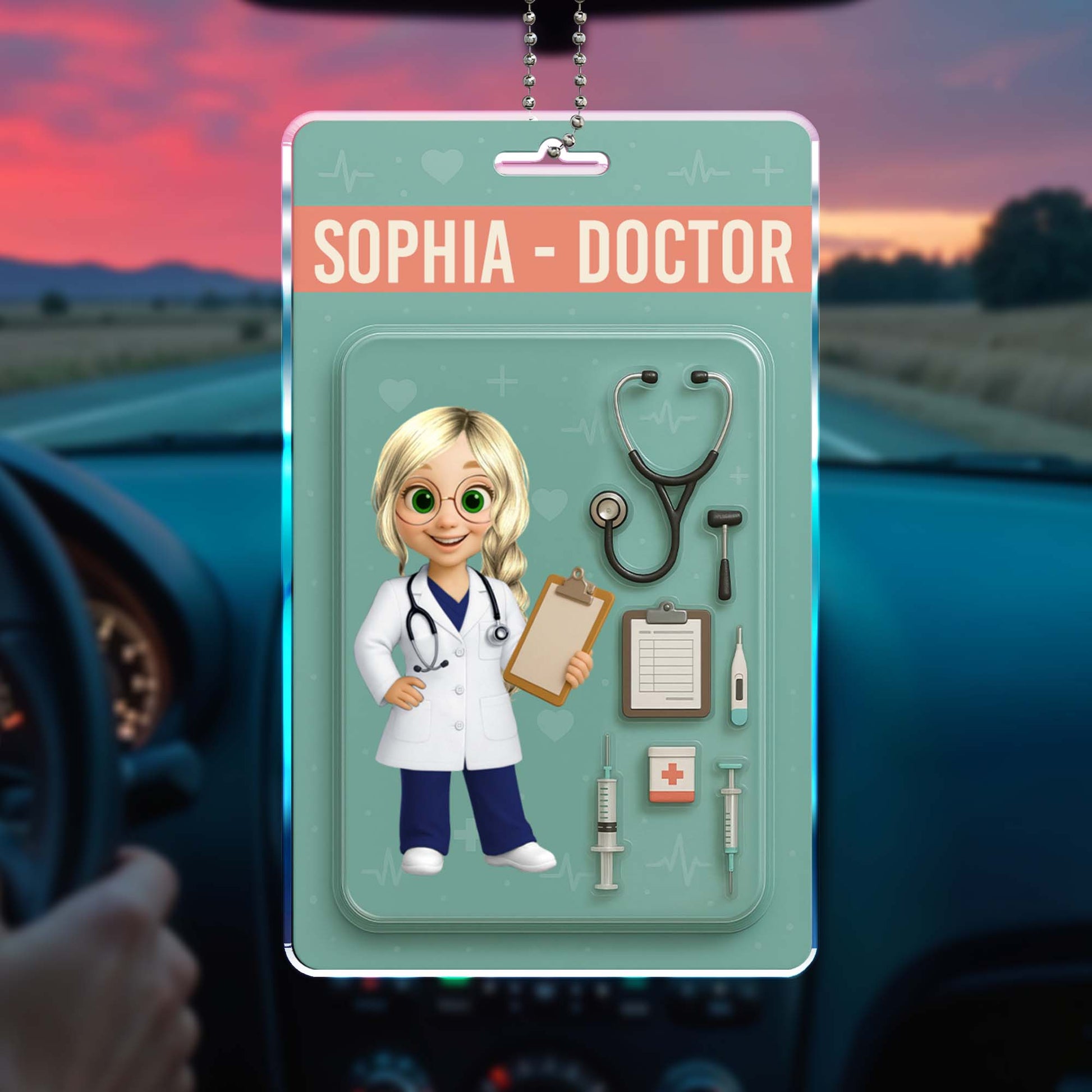Personalized Doctor-Themed Ornament with Stethoscope and Medical Clipboard