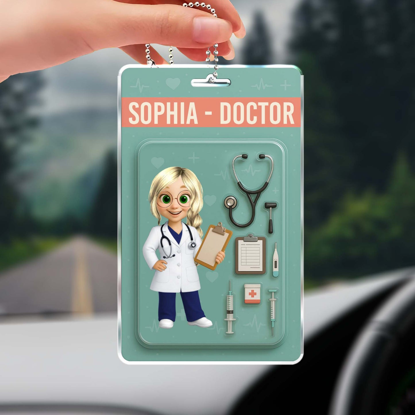 Personalized Doctor-Themed Ornament with Stethoscope and Medical Clipboard