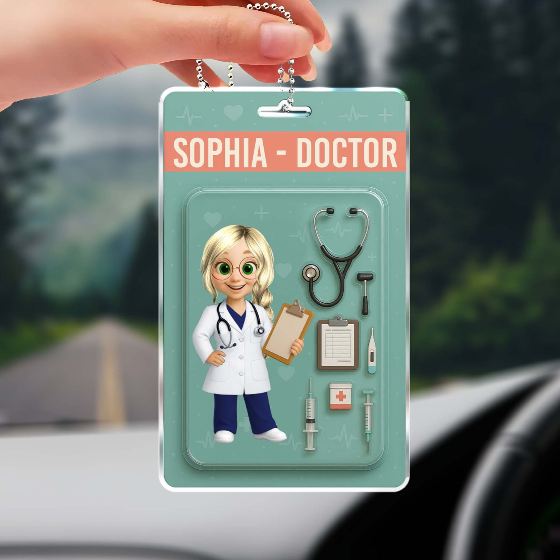 Personalized Doctor-Themed Ornament with Stethoscope and Medical Clipboard