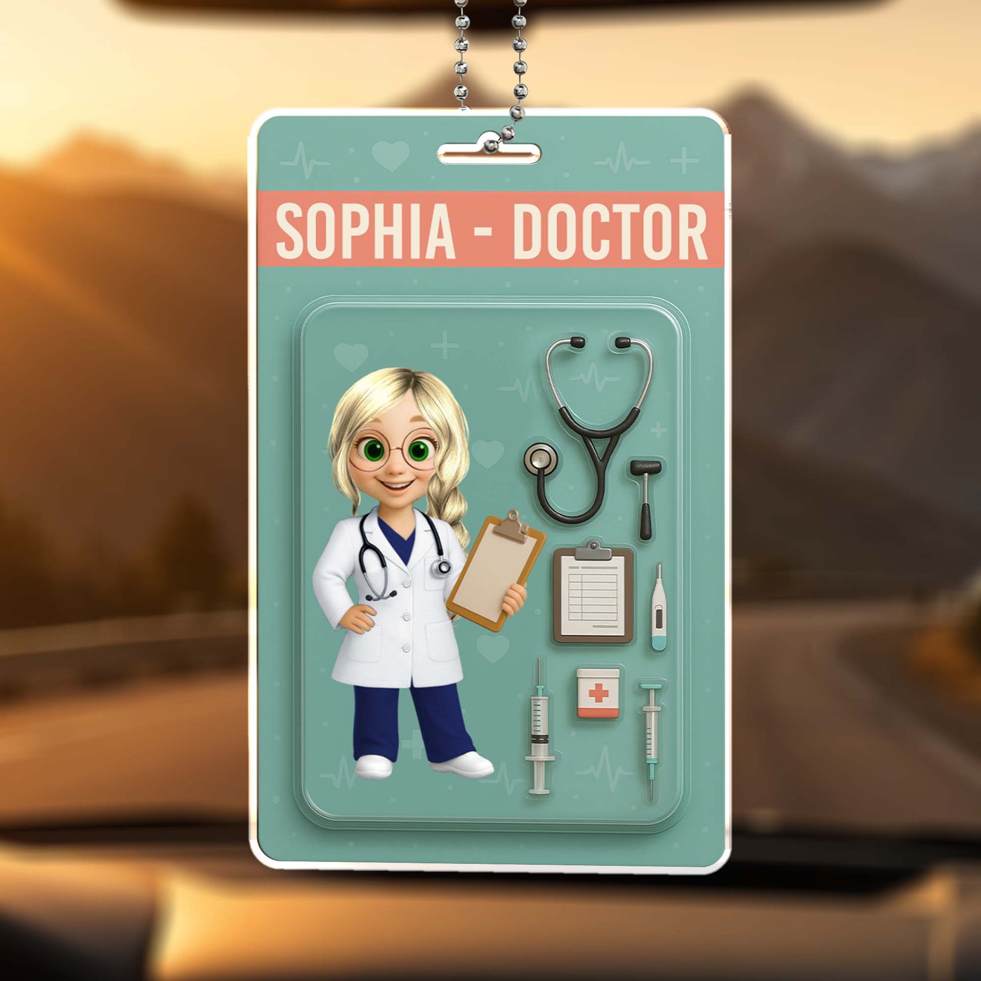 Personalized Doctor-Themed Ornament with Stethoscope and Medical Clipboard