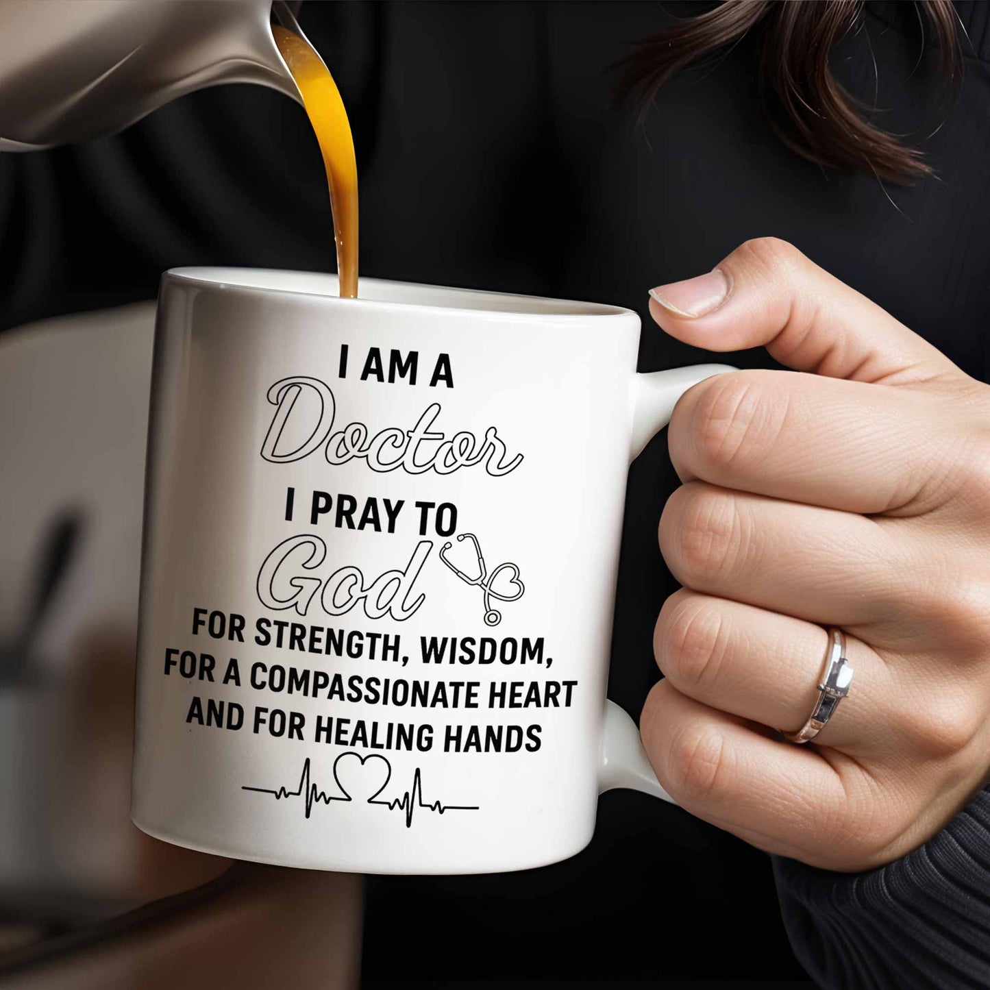 I Am A Doctor I Pray To God, Medical Coat and Stethoscope - Personalized Custom Coffee Mug - DOC021_MG
