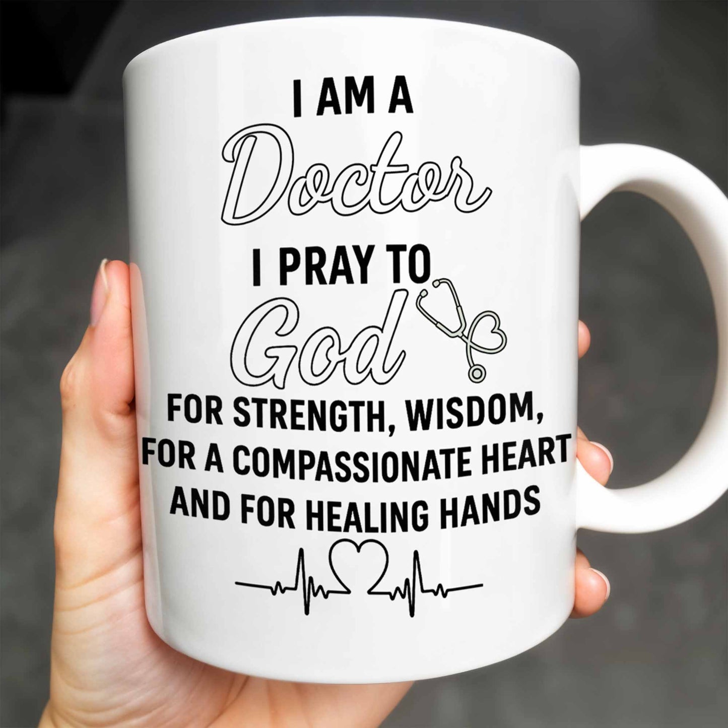 I Am A Doctor I Pray To God, Medical Coat and Stethoscope - Personalized Custom Coffee Mug - DOC021_MG