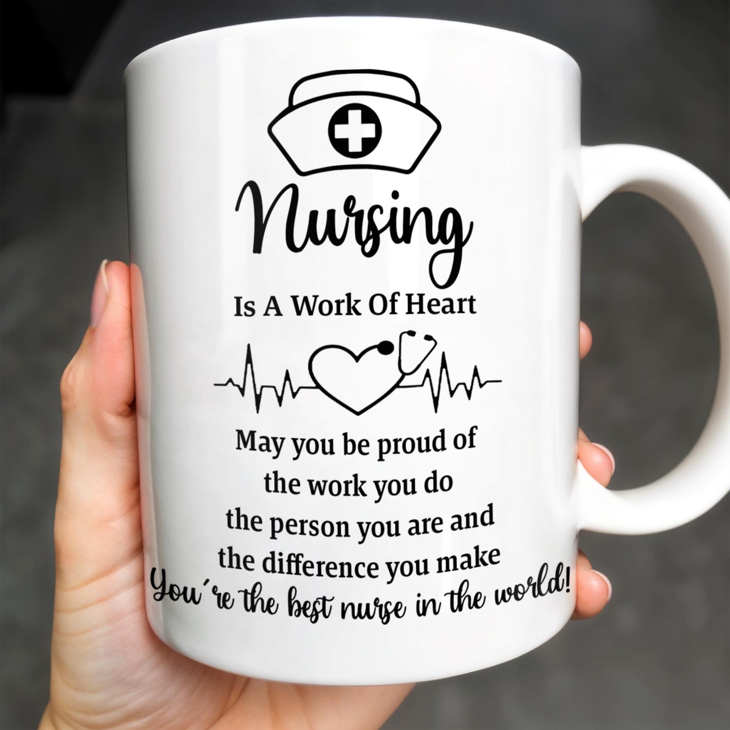 Nursing Is A Work Of Heart, Nurse Cap And Heart Rate Line