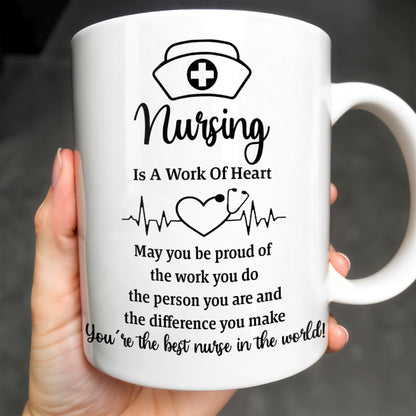 Nursing Is A Work Of Heart, Nurse Cap And Heart Rate Line