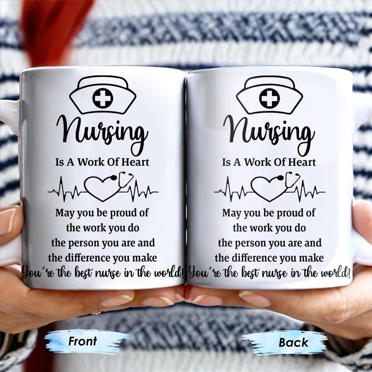 Nursing Is A Work Of Heart, Nurse Cap And Heart Rate Line