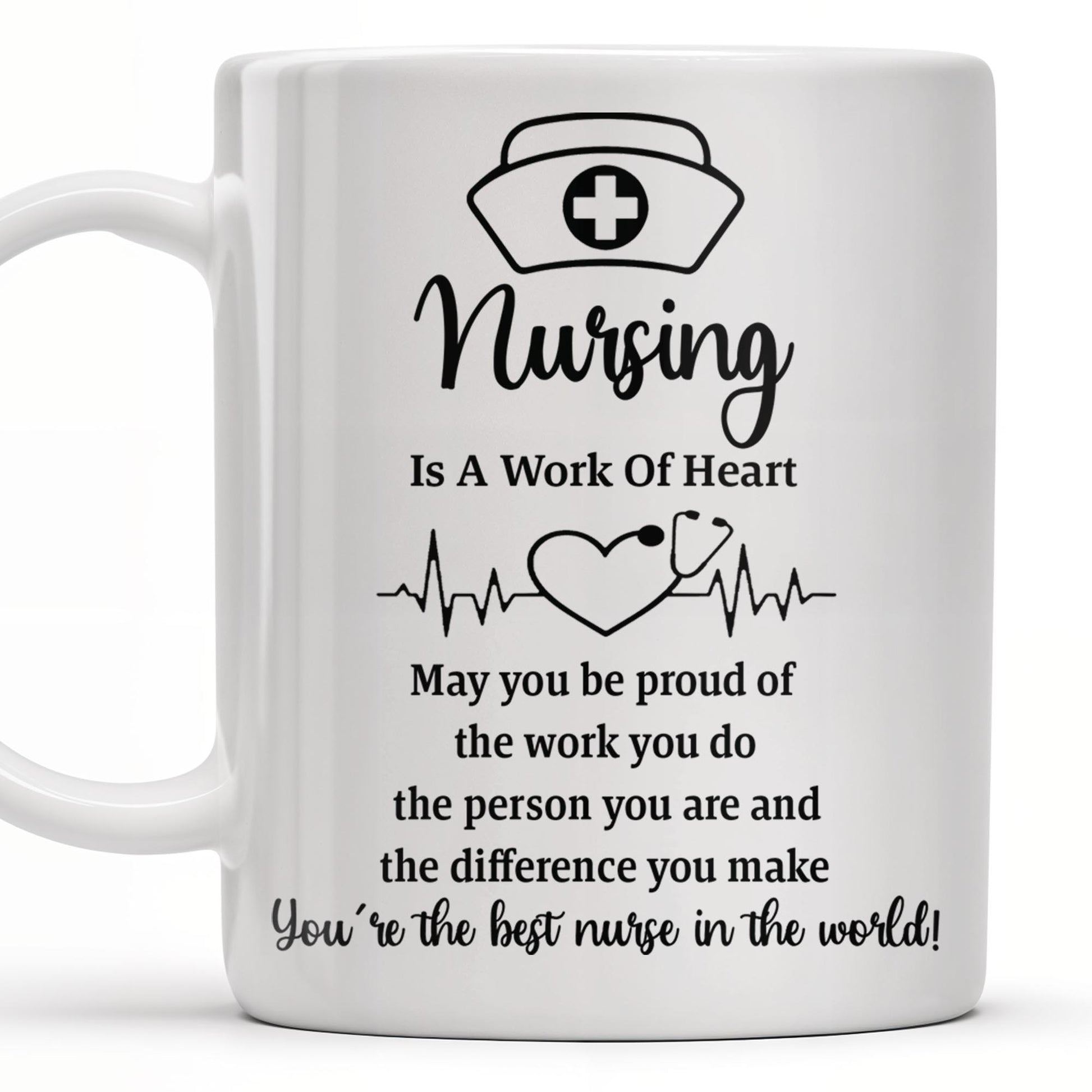 Nursing Is A Work Of Heart, Nurse Cap And Heart Rate Line