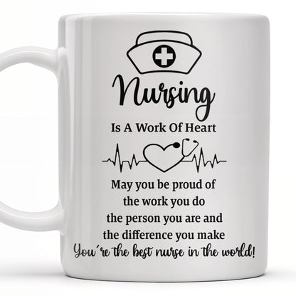 Nursing Is A Work Of Heart, Nurse Cap And Heart Rate Line
