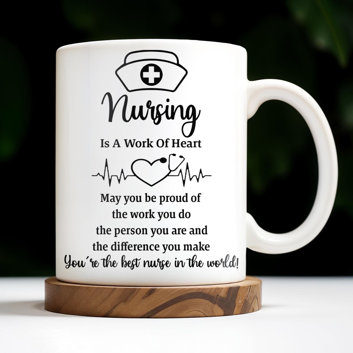 Nursing Is A Work Of Heart, Nurse Cap And Heart Rate Line