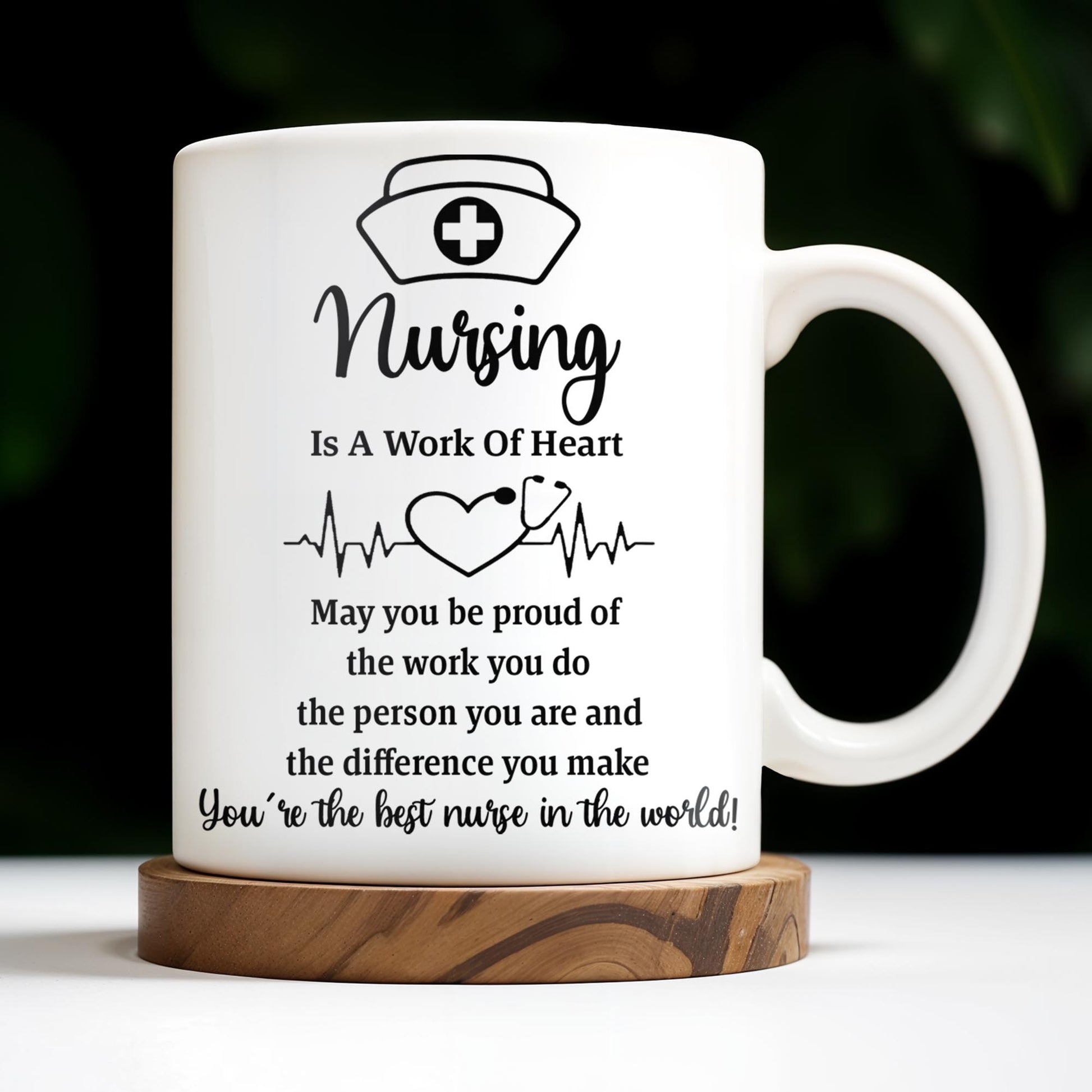 Nursing Is A Work Of Heart, Nurse Cap And Heart Rate Line