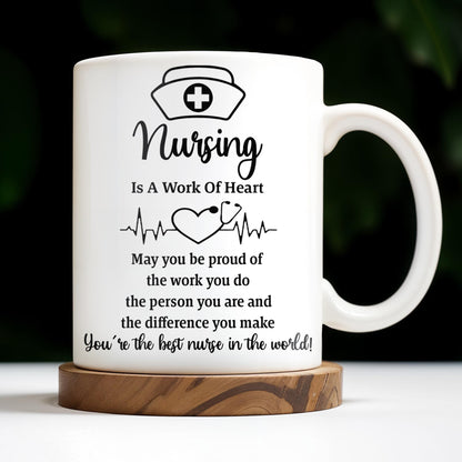 Nursing Is A Work Of Heart, Nurse Cap And Heart Rate Line