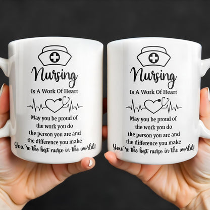 Nursing Is A Work Of Heart, Nurse Cap And Heart Rate Line