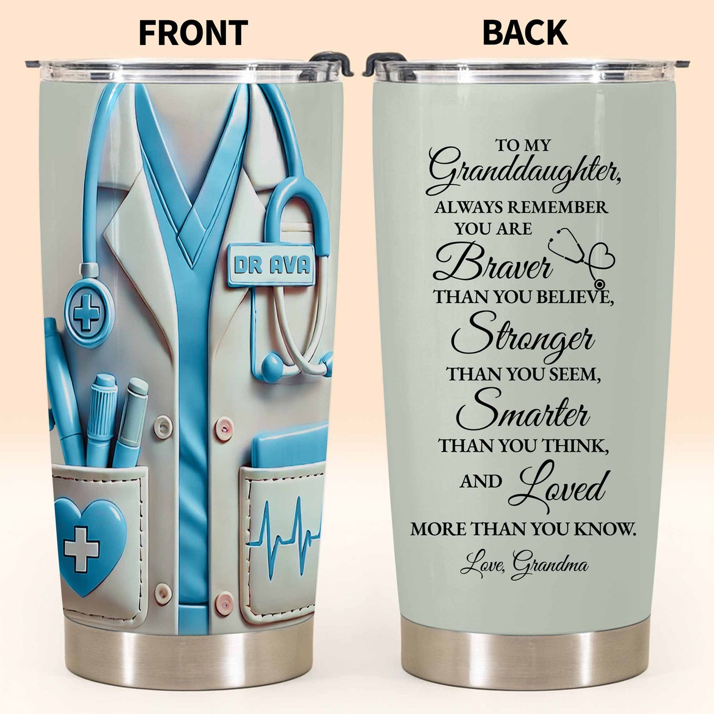 Para un doctor brillante, su cuidado y compasión, herramientas y uniformes médicos - Vaso de acero inoxidable personalizado de 20 oz y 30 oz - DOC036_TB