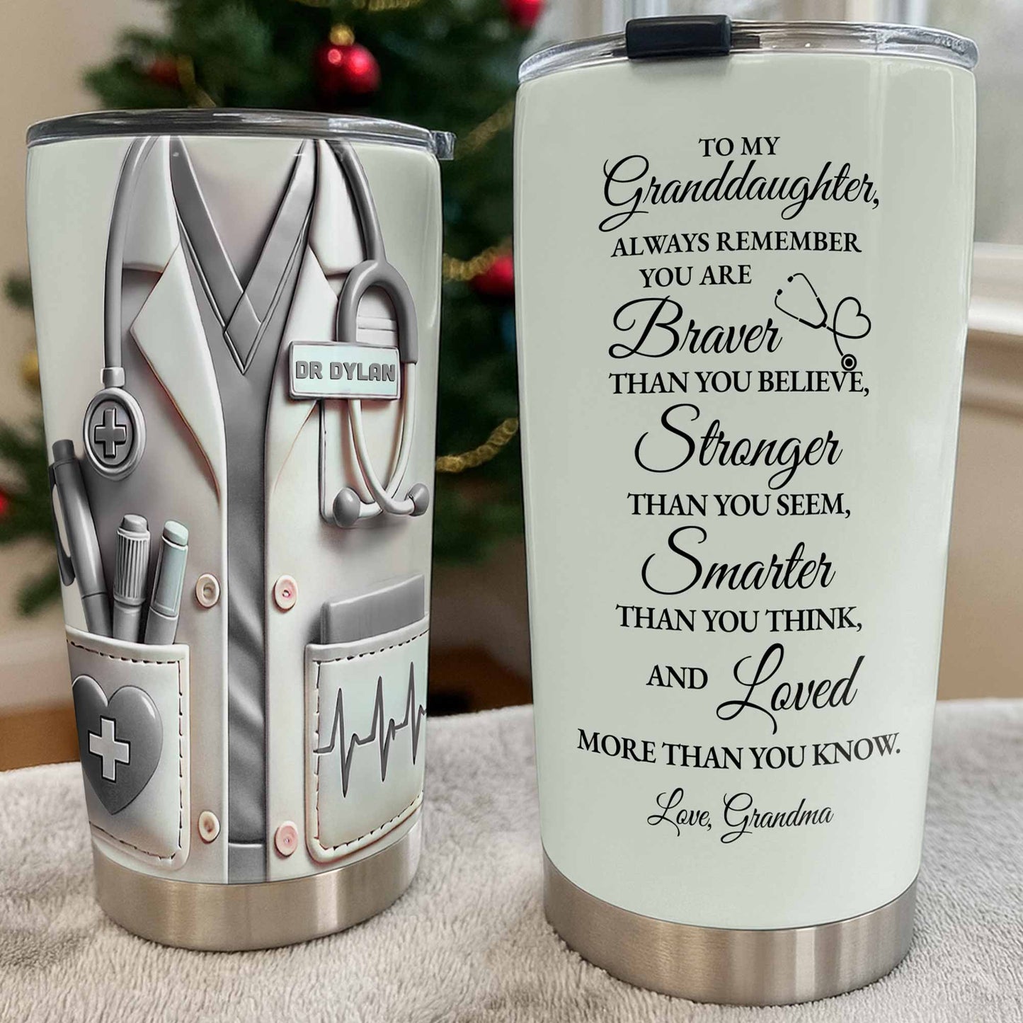 Para un doctor brillante, su cuidado y compasión, herramientas y uniformes médicos - Vaso de acero inoxidable personalizado de 20 oz y 30 oz - DOC036_TB