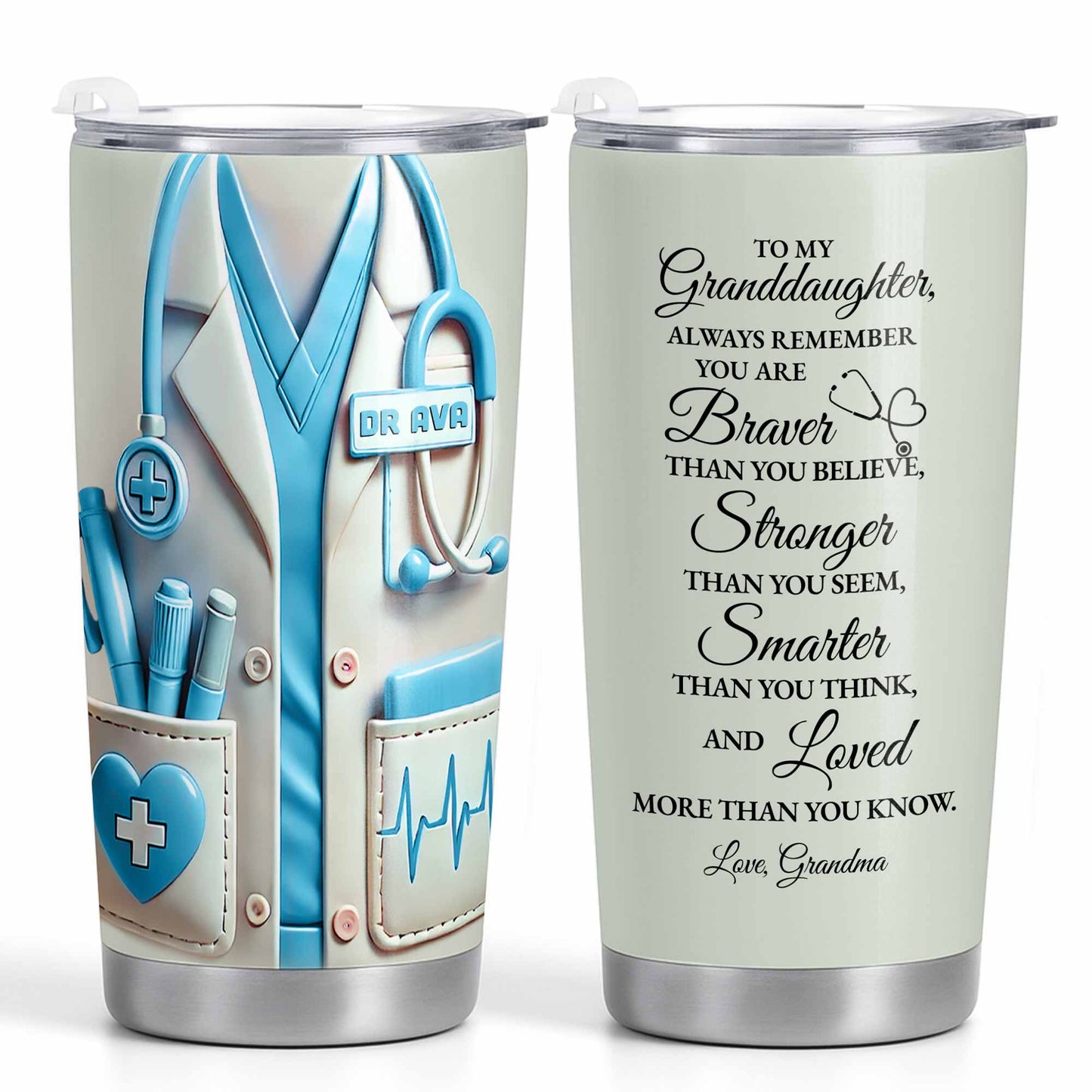 Para un doctor brillante, su cuidado y compasión, herramientas y uniformes médicos - Vaso de acero inoxidable personalizado de 20 oz y 30 oz - DOC036_TB