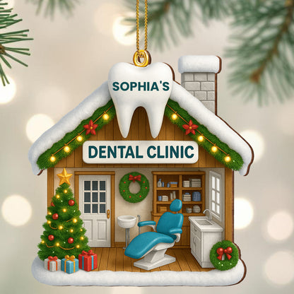 Festive Dental Clinic Ornament With Christmas Tree And Decorations