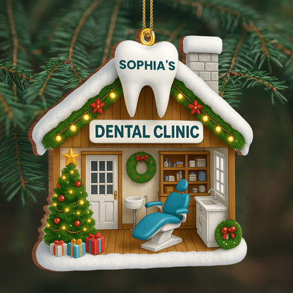 Festive Dental Clinic Ornament With Christmas Tree And Decorations