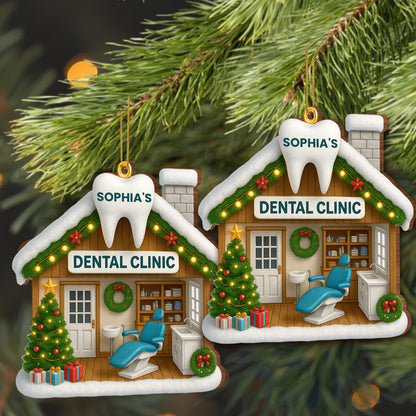 Festive Dental Clinic Ornament With Christmas Tree And Decorations