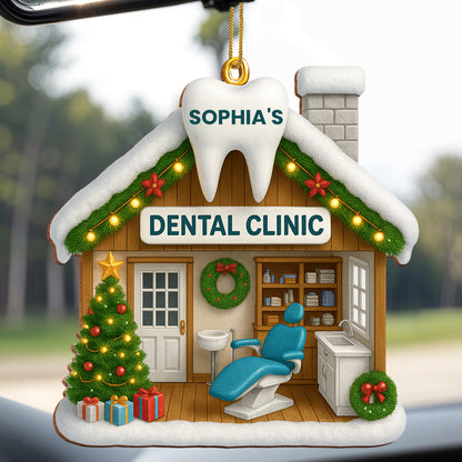 Festive Dental Clinic Ornament With Christmas Tree And Decorations