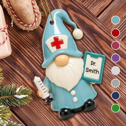 Charming Tribute To Healthcare Heroes, Gnome Doctor - Personalized Custom Wood Ornament, Custom Shaped - DOC043_WDO