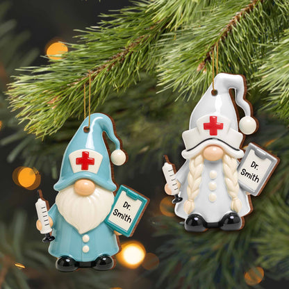 Charming Tribute To Healthcare Heroes, Gnome Doctor - Personalized Custom Wood Ornament, Custom Shaped - DOC043_WDO