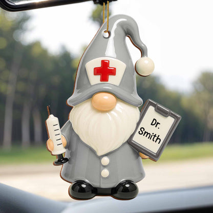 Charming Tribute To Healthcare Heroes, Gnome Doctor - Personalized Custom Wood Ornament, Custom Shaped - DOC043_WDO